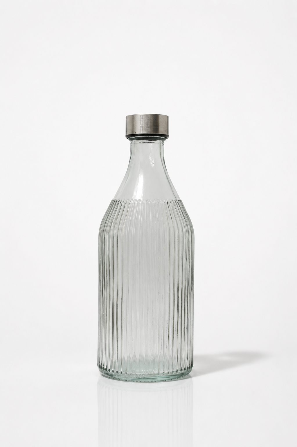 Clear Ribbed Glass Water Bottle with Steel Cap